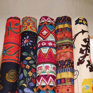 Khăn trải bàn vải cotton gai dầu in họa tiết thổ cẩm kiểu dân tộc retro