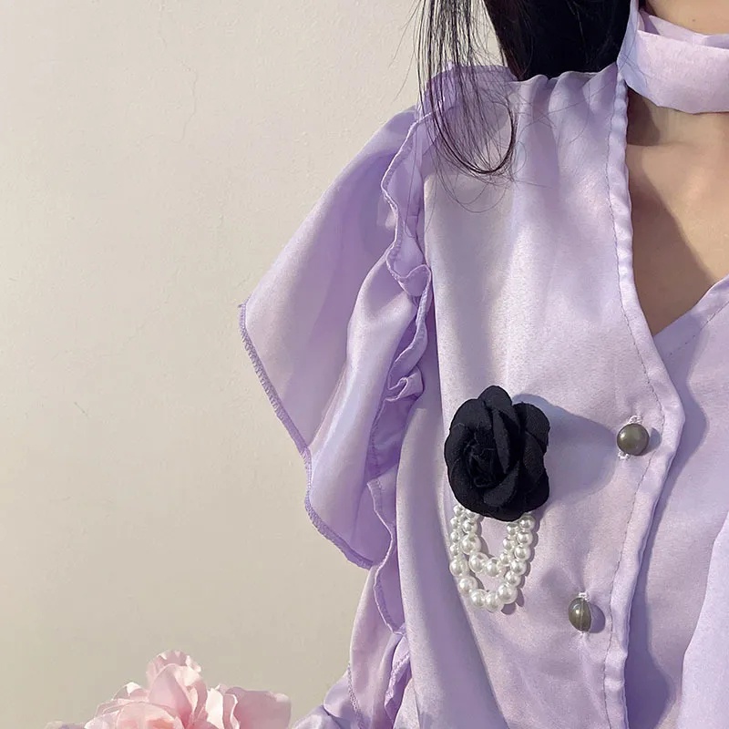 Ghim Cài Áo Hình Hoa Trà Đính Ngọc Trai Giả Phong Cách Vintage Thời Trang