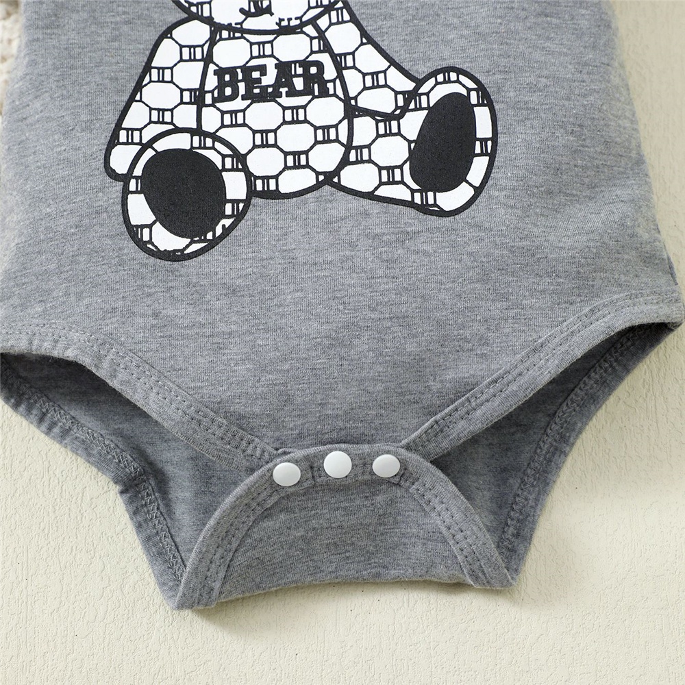 Bộ Áo Liền Quần Ngắn Tay In Hình Gấu Kèm Mũ Thời Trang Mùa Hè Cho Bé Trai Sơ Sinh