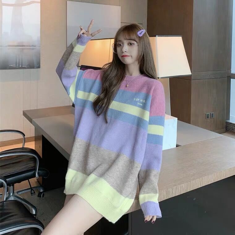 Áo Sweater Dáng Rộng In Hình Gấu Nhỏ Dễ Thương Phong Cách Hàn Quốc Thời Trang Thu Đông Cho Bạn Gái