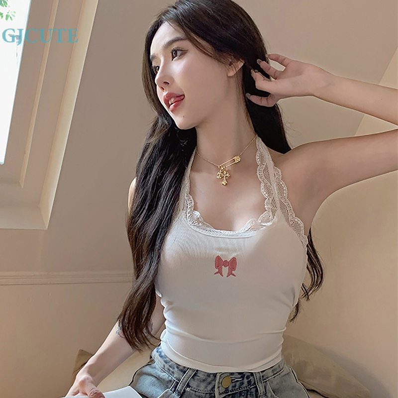 Áo Hai Dây Mỏng Mùa Hè Thêu Ren Thắt Nơ Gợi Cảm Cho Nữ WTD