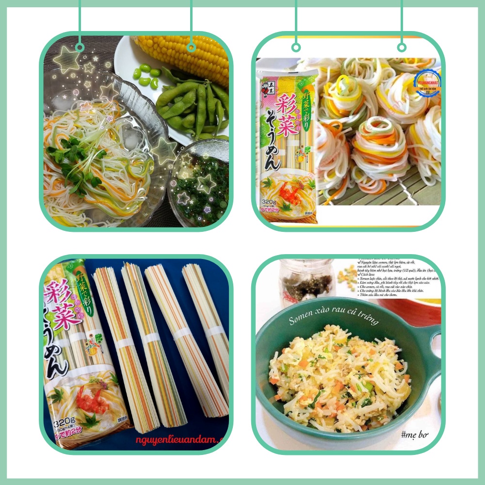 Mì somen rau củ ngũ sắc cho bé ăn dặm từ 8 tháng, mì somen Itsuki Nhật Bản 320g, 80g x 4 bó/ túi, Date 12/2025