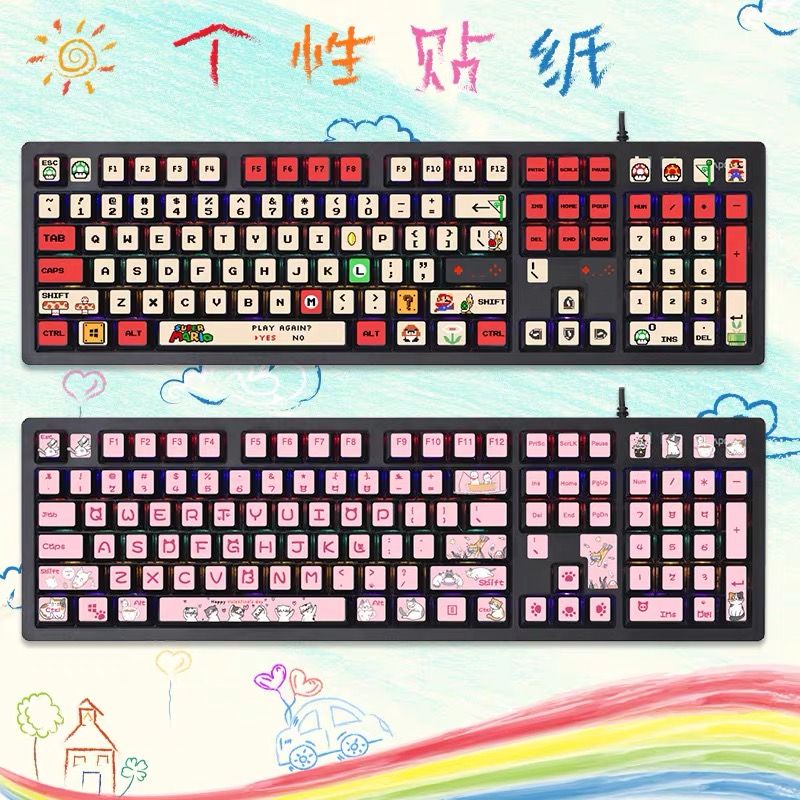 Hình dán bàn phím máy tính để bàn phim hoạt hình dễ thương máy móc hoạt hình 104 nắp phím phim thay đổi màu nút phím đa năng hình dán chống xước bàn phím da cơ thể