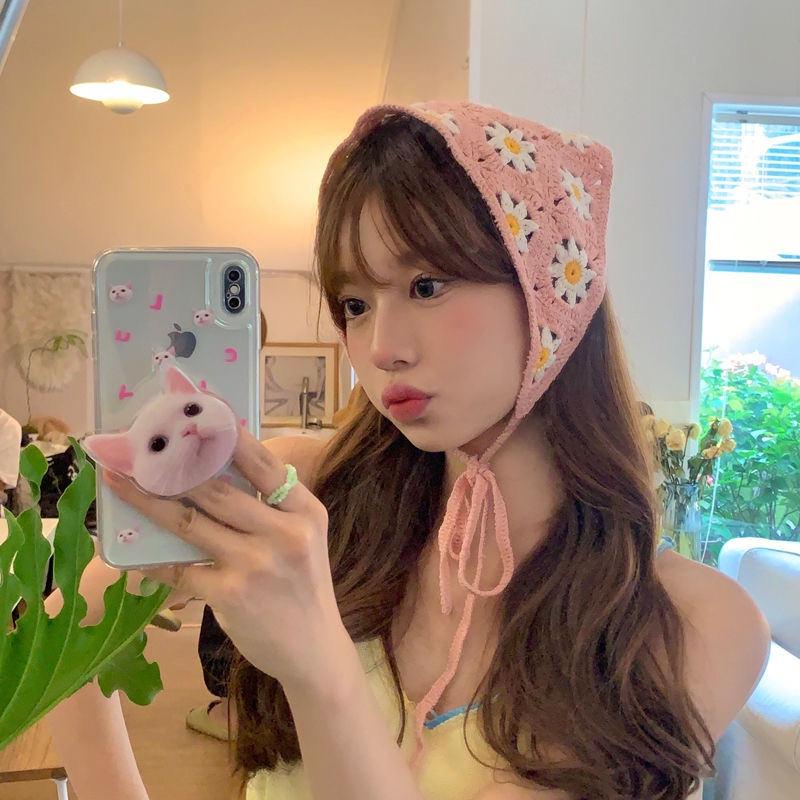 Băng Đô Cài Tóc Hình Tam Giác In Họa Tiết Hoa Cúc Dễ Thương Thời Trang Xuân Thu Phong Cách