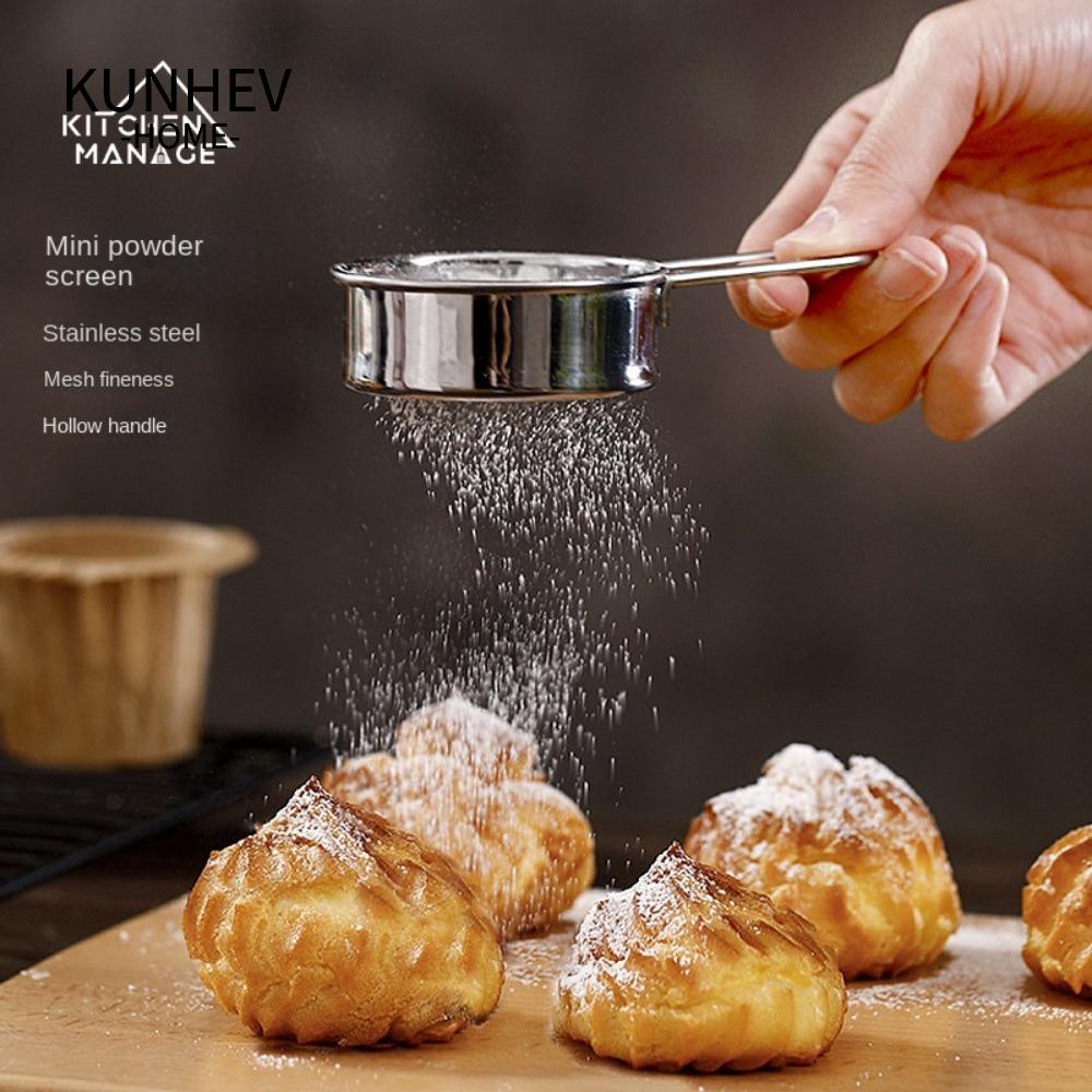 KUNHEV Bộ lọc bột, đường kính 2,5 inch với tay cầm bộ lọc bột, bộ lọc trà bằng thép không gỉ dụng cụ làm bánh nhà bếp