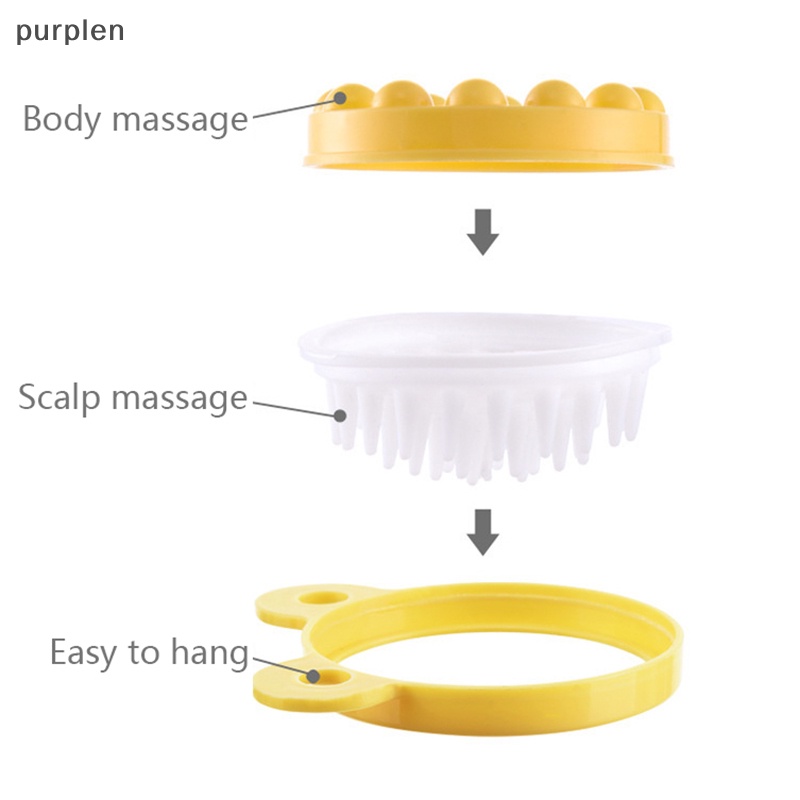 Purplen nhiều công dụng lược da đầu & massage toàn thân bàn chải gội đầu lược silicon làm sạch bàn chải đánh răng mềm dễ dàng treo dụng cụ chăm sóc tóc en