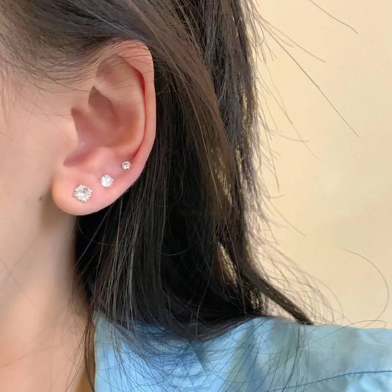 Set 6 Bông Tai Mạ Bạc 925 Hình Vuông Nhỏ Không Gây Dị Ứng