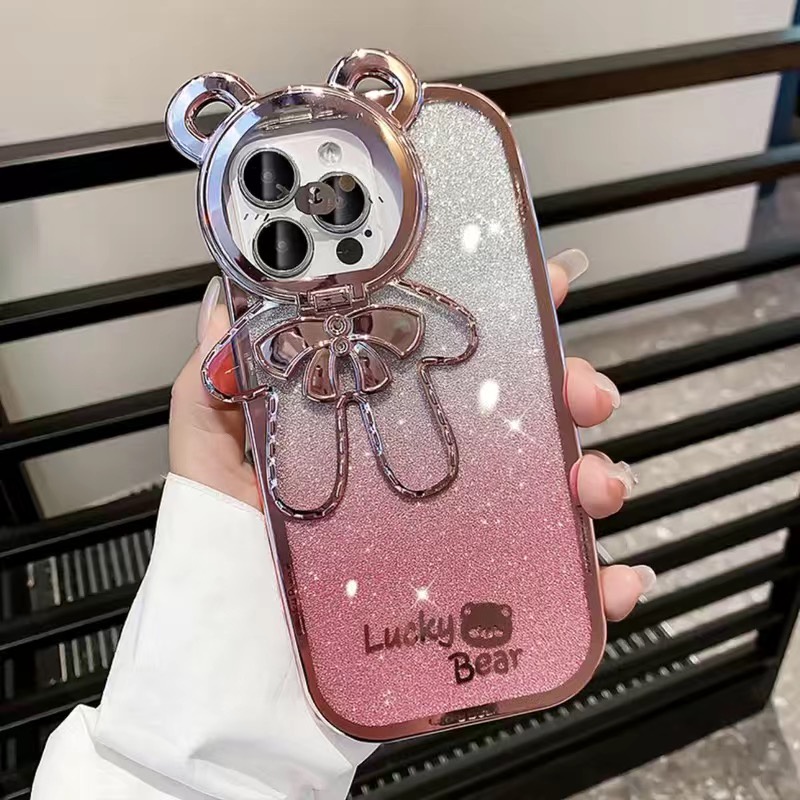 Ốp Điện Thoại Silicon Mềm Mạ Điện Hình Gấu May Mắn Dễ Thương Cho IPhone 7 8 14 Plus 11 12 13 14 Pro XR XS MAX