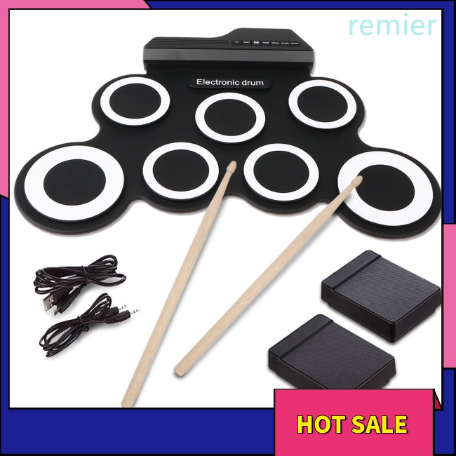 Re folding silicone hand roll usb electronic drum portable practice drum pad kit với drumsticks sustain pedal