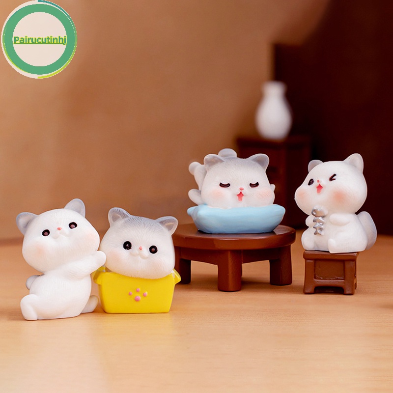 Pairhj thu nhỏ mèo dễ thương vi cảnh đồ trang trí bằng nhựa để trang trí nội thất động vật mèo con phòng bàn trang trí nội thất xe hơi quà tặng vn