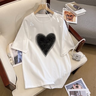 Fashmily 100% cotton ngắn tay t-shirt của phụ nữ oversized love print phiên bản hàn quốc tees loose fat girl nữ mùa hè mới áo rời