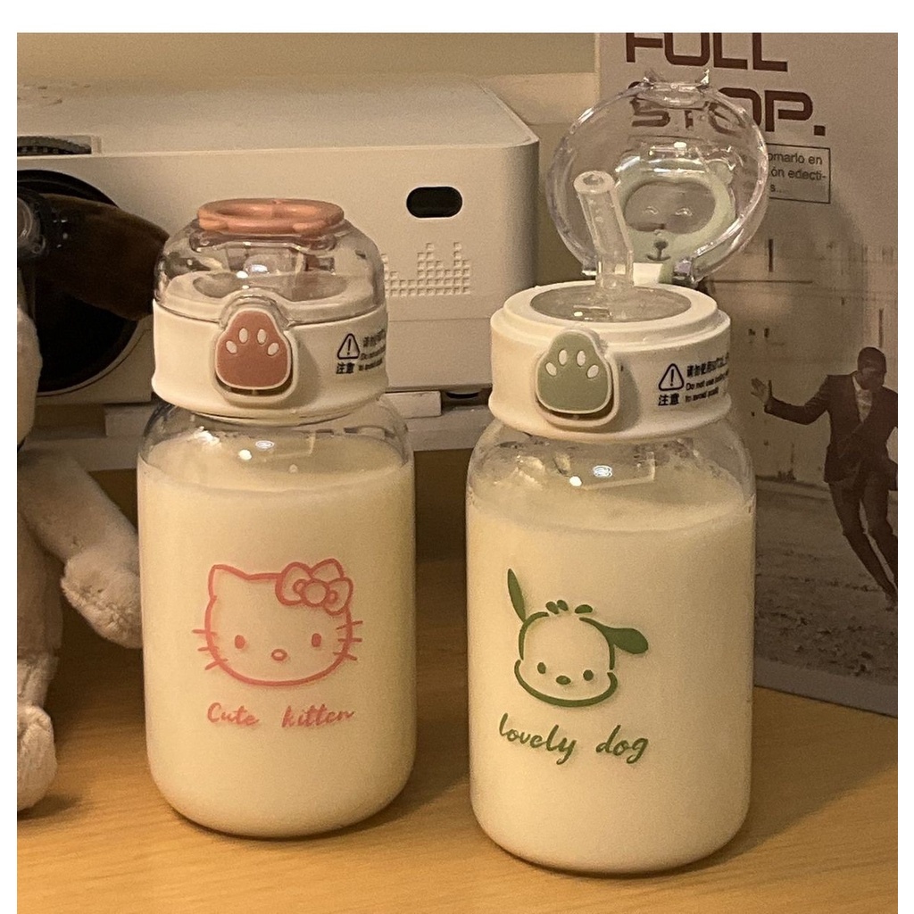 450ml chai nước hello kitty kuromi cinnamoroll cốc rơm trong suốt melody sanrio chai nước diy sticker ly nhựa