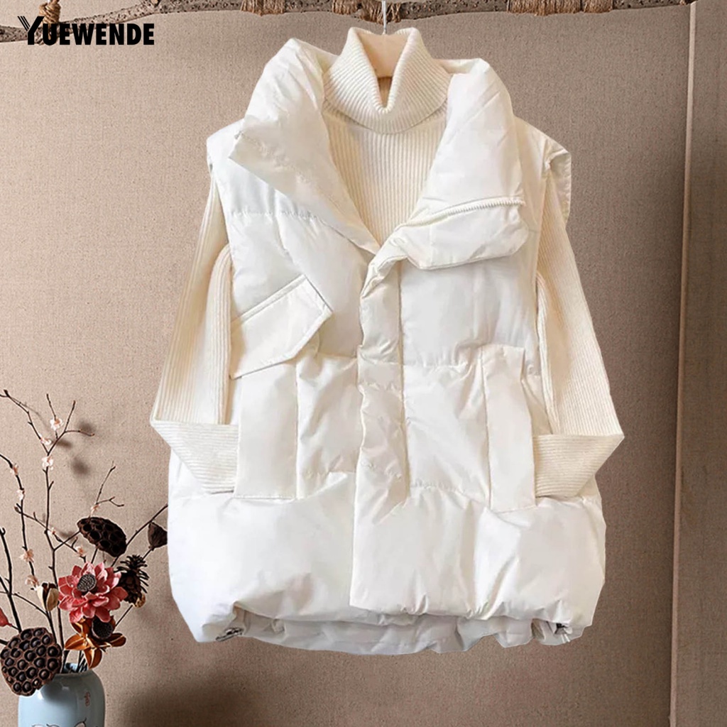 Yue.z phụ nữ áo khoác đồng màu áo khoác phụ nữ mùa đông ấm áp dày đệm không tay áo khoác đồng màu ve áo có dây kéo áo ghi lê có túi áo khoác ngoài đa năng cho bất kỳ