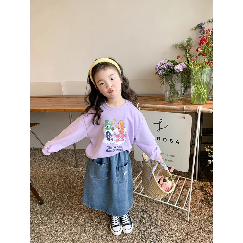 Áo len dài tay dành cho trẻ em mùa xuân và mùa thu mới giản dị thời trang áo len cô gái dễ thương hoạt hình áo cổ tròn