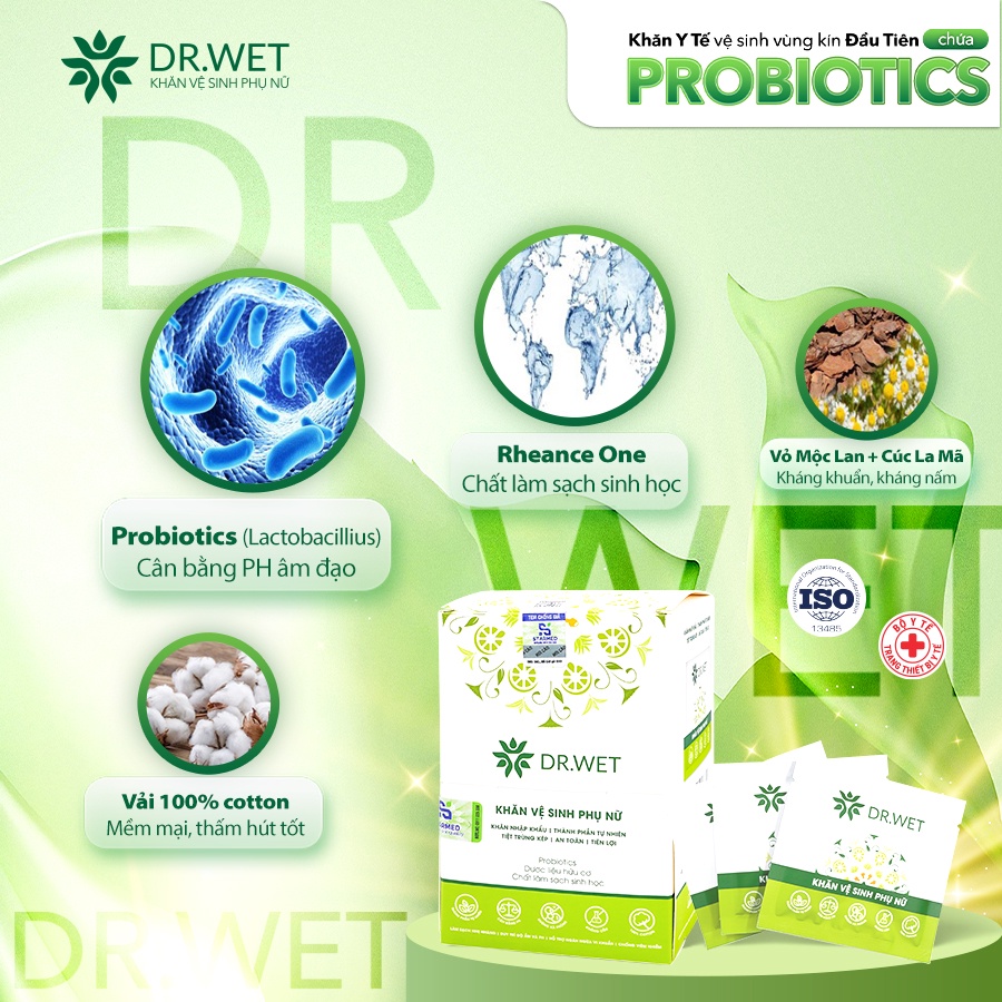 DR.WET- KHĂN Y TẾ VỆ SINH VÙNG KÍN ĐẦU TIÊN CHỨA PROBIOTICS CarynShop