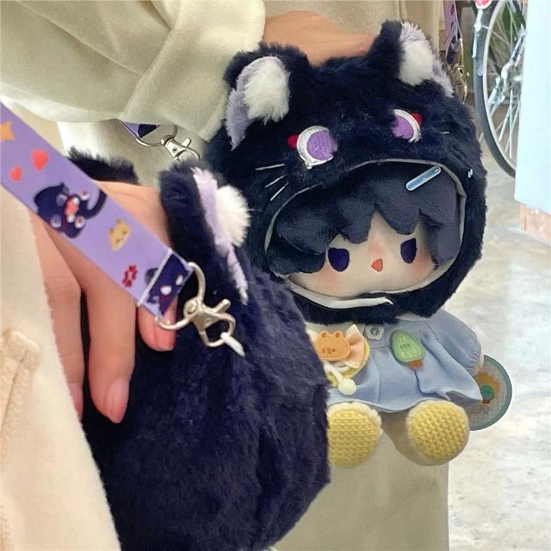 Anime genshin impact hình sang trọng scaramouche dress up doll với quần áo mèo sang trọng 7,9 inch đồ trang trí nhồi bông mềm và bộ sưu tập quà tặng cho người hâm mộ