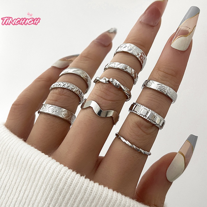 10 cái punk geometric knuckle ring set women bohemia vintage metal finger rings món quà trang sức