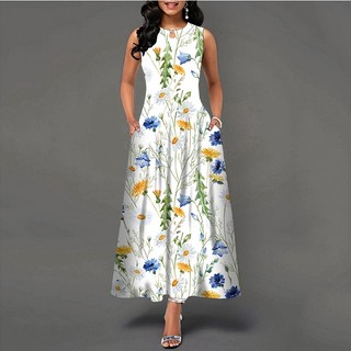 Đầm Dài Sát Nách Cổ Chữ V In Họa Tiết Hoa Phong Cách Bohemian Cổ Điển Thời Trang Cho Nữ