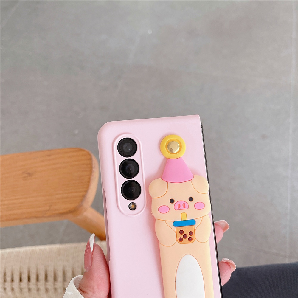 Ốp lưng samsung galaxy z fold3 4 thin skin feel cartoon wrist strap fold hard case for fold4 anti-scratch anti-drop cover
