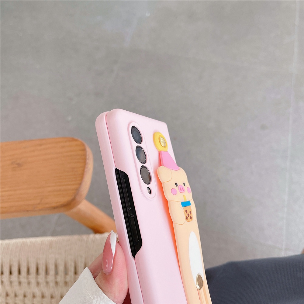 Ốp lưng samsung galaxy z fold3 4 thin skin feel cartoon wrist strap fold hard case for fold4 anti-scratch anti-drop cover