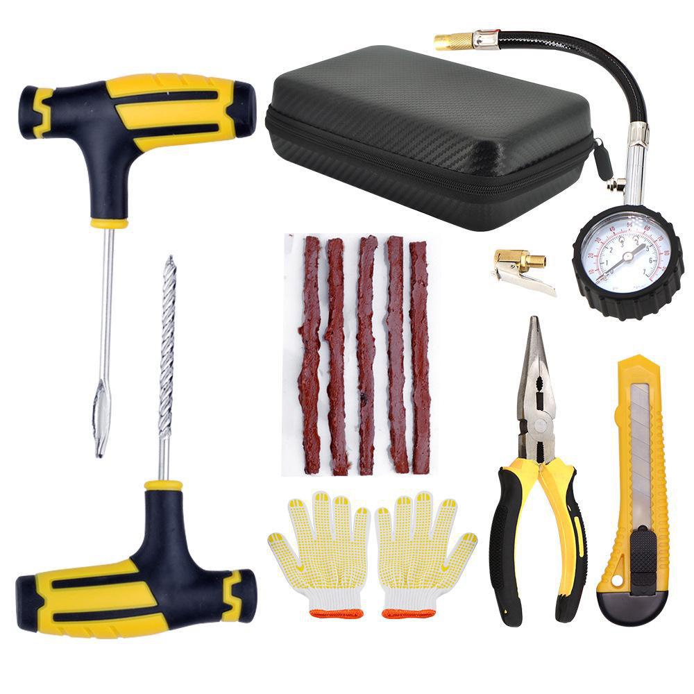 Bộ dụng cụ sửa chữa lốp ô tô chuyên nghiệp với túi lưu trữ bộ dụng cụ nghiên cứu nhà để xe máy ô tô xe máy không săm lốp thủng phích cắm máy khoan công cụ sửa chữa bit