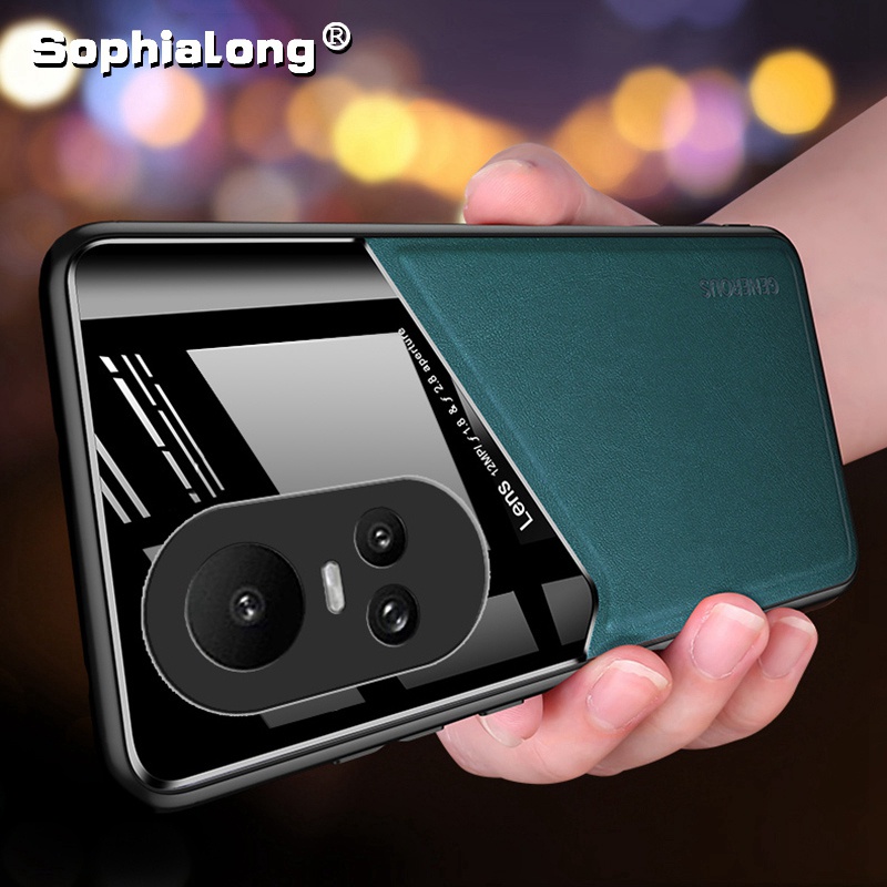 Ốp điện thoại cho oppo reno 10 pro reno10 pro plus + pro + Ốp điện thoại bằng da cứng sang trọng với từ tính trên ô tô bằng kim loại