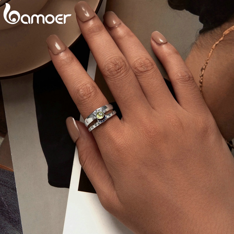 Bamoer Nhẫn Bạc 925 Hình Trăng Sao Cho Cặp Đôi