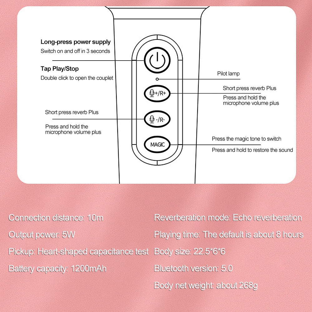 VIRWIR Karaoke Micro bluetooth Không Dây Cầm Tay Khoảng Cách 10m Cho Trẻ Em