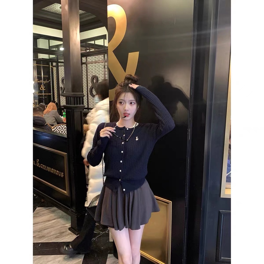 SUXI Áo Khoác Cardigan Tay Dài Màu Trơn Thêu Họa Tiết Thời Trang Mùa Thu Cho Nữ