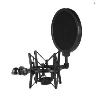 3elife univerdal plastic condenser microphone mic shock mount holder bracket anti-vibration with pop filter for on-line broadcasting studio music recording