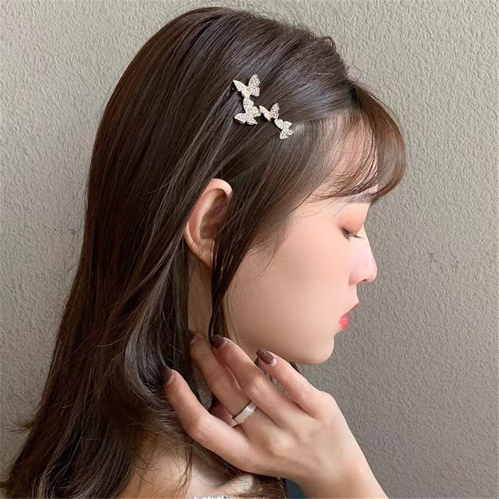 Thanh lịch kẹp tóc bướm sáng bóng kẹp tóc rhinestone tóc mái kẹp cô gái bên kẹp mũ một trang sức hello girl