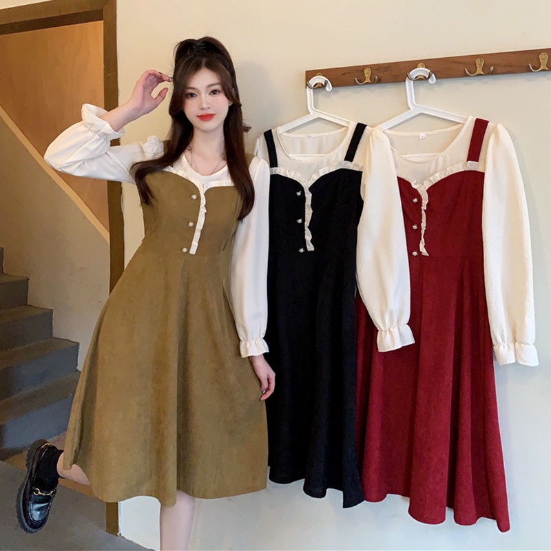 Đầm Chữ a Giả Hai Lớp Dài Tay Phong Cách vintage Sang Trọng Dành Cho Nữ