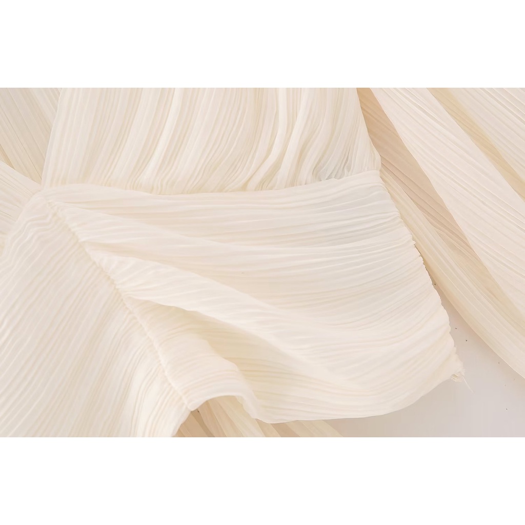 Zara blouses nữ phong cách mới trở lại nơ áo sơ mi ren-up7969231+ Váy xếp ly eo cao9878170
