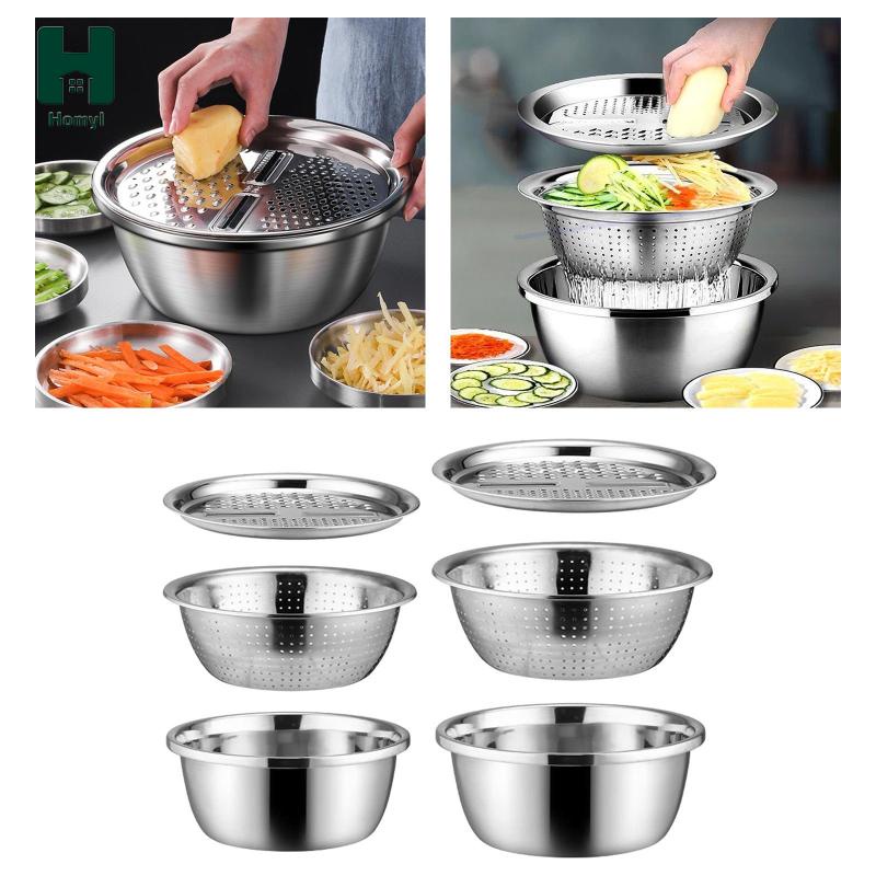 Máy thái rau 3x, bát làm salad, máy xay julienne đa chức năng, chậu bằng thép không gỉ với máy cắt rau củ cho khoai tây, gừng