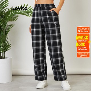 Quần Lovito họa tiết caro phong cách Preppy đơn giản L12D40 (Màu đen)
