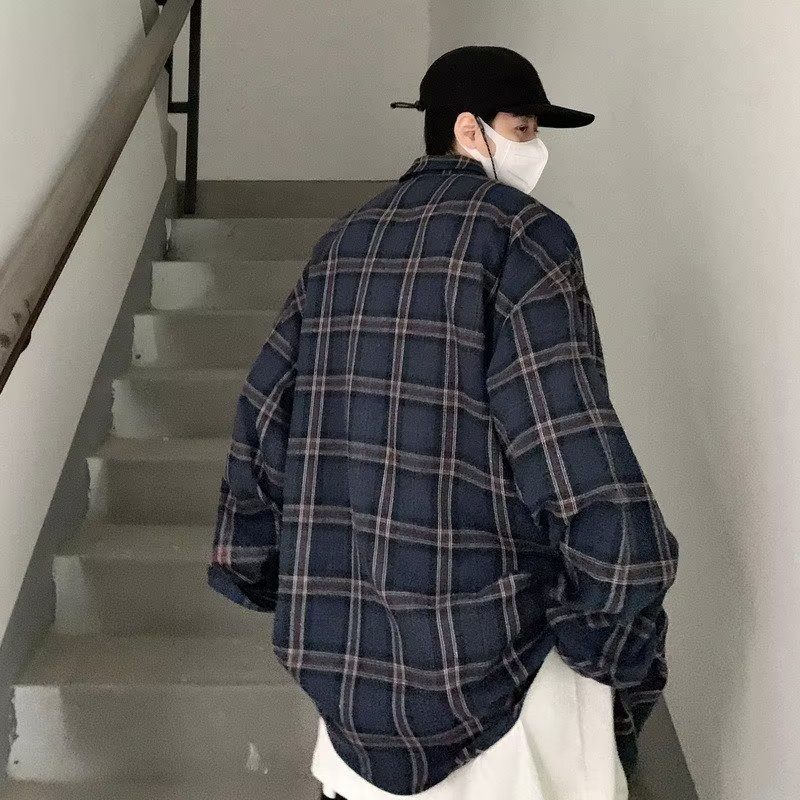 Áo Sơ Mi Nam Ca Rô Dài Tay Cổ Bẻ Thời Trang Hàn