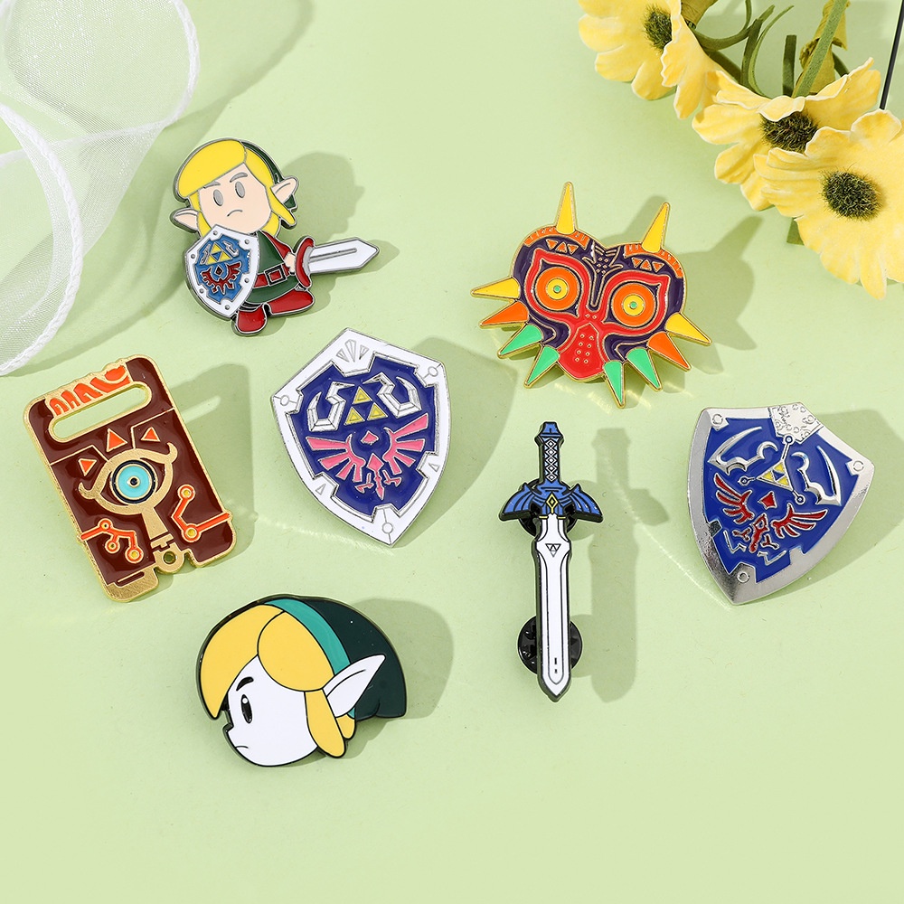 Legend of zelda ghim men breath of the wilderness adventure game brooch mask shield pin lapel badges món quà trang sức cho bạn bè