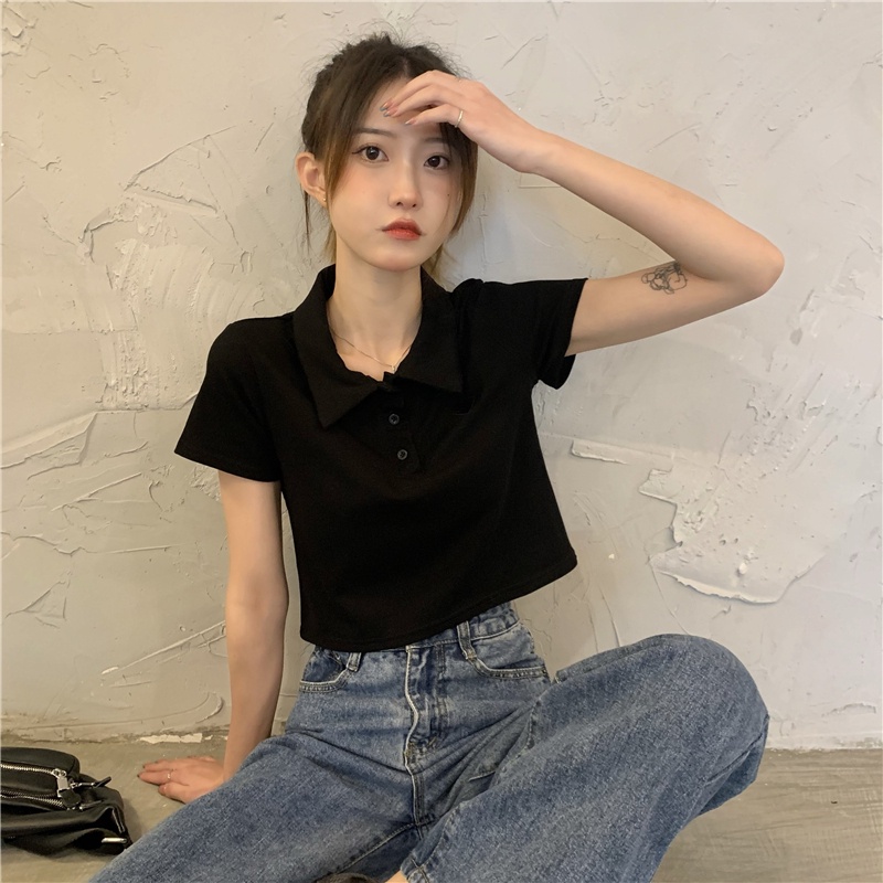 Áo polo Ngắn Tay Thêu Họa Tiết Trái Tim Xinh Xắn Theo Phong Cách Mùa Hè