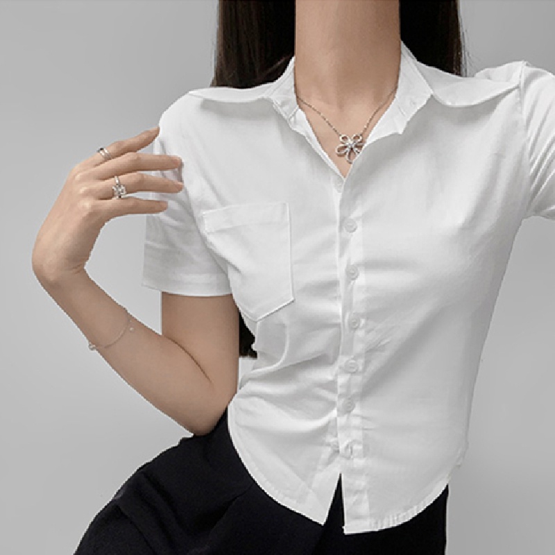 Áo sơ mi ngắn tay phong cách hàn quốc thời trang mùa hè cho nữ áo ngắn tay ngắn thắt eo cho nữ