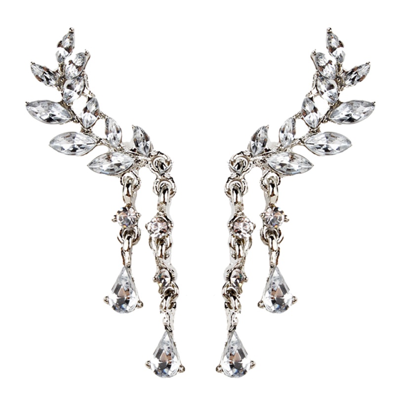 Bông Tai Dáng Dài Hình Chiếc Lá Đính Pha Lê Sang Trọng Thời Trang Cho Nữ