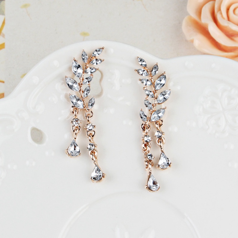 Bông Tai Dáng Dài Hình Chiếc Lá Đính Pha Lê Sang Trọng Thời Trang Cho Nữ