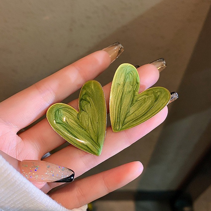 Khuyên Tai Hình Trái Tim Lớn Màu Trắng Xanh Lá Phong Cách Hàn Quốc Đơn Giản Dành Cho Nữ