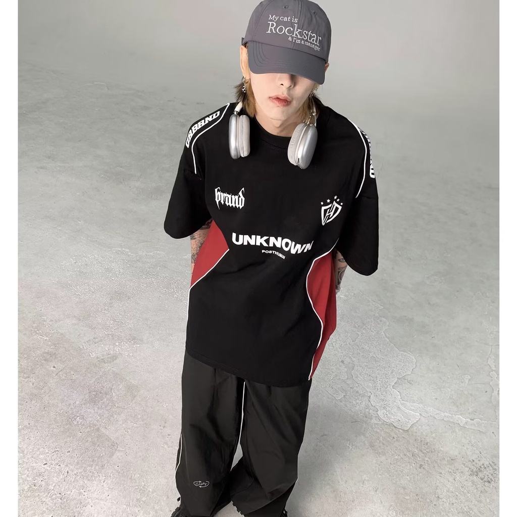 Áo Thun Thể Thao Tay Lỡ Dáng Rộng Màu Sắc Tương Phản Phong Cách Hip Hop Thời Trang Cho Nam