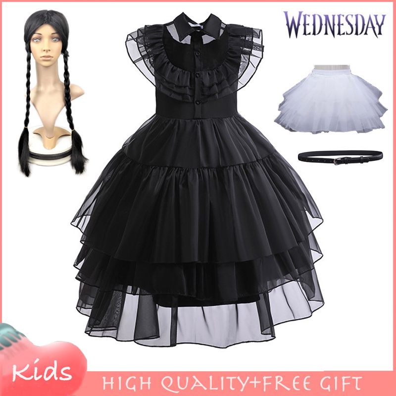 Bộ Trang Phục Hóa Trang Halloween Gồm Đầm Lưới Đen Và Bộ Tóc Giả Phong Cách Gothic Cho Nữ