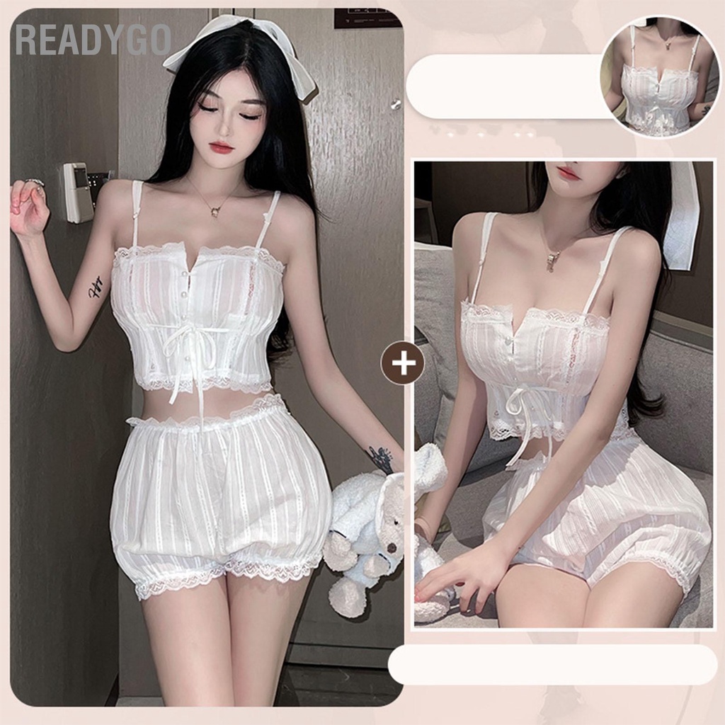 ReadyGo Bộ Đồ Ngủ Nữ Ren Trang Trí Spaghetti Dây Hở Mặt Trước Dễ Thương Rời Quần Short Mùa Hè | BigBuy360 - bigbuy360.vn