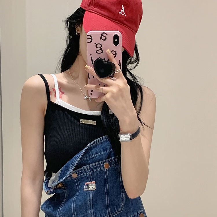 Wild Girl Áo Croptop Giả Hai Lớp Màu Trơn Thời Trang Cho Nữ