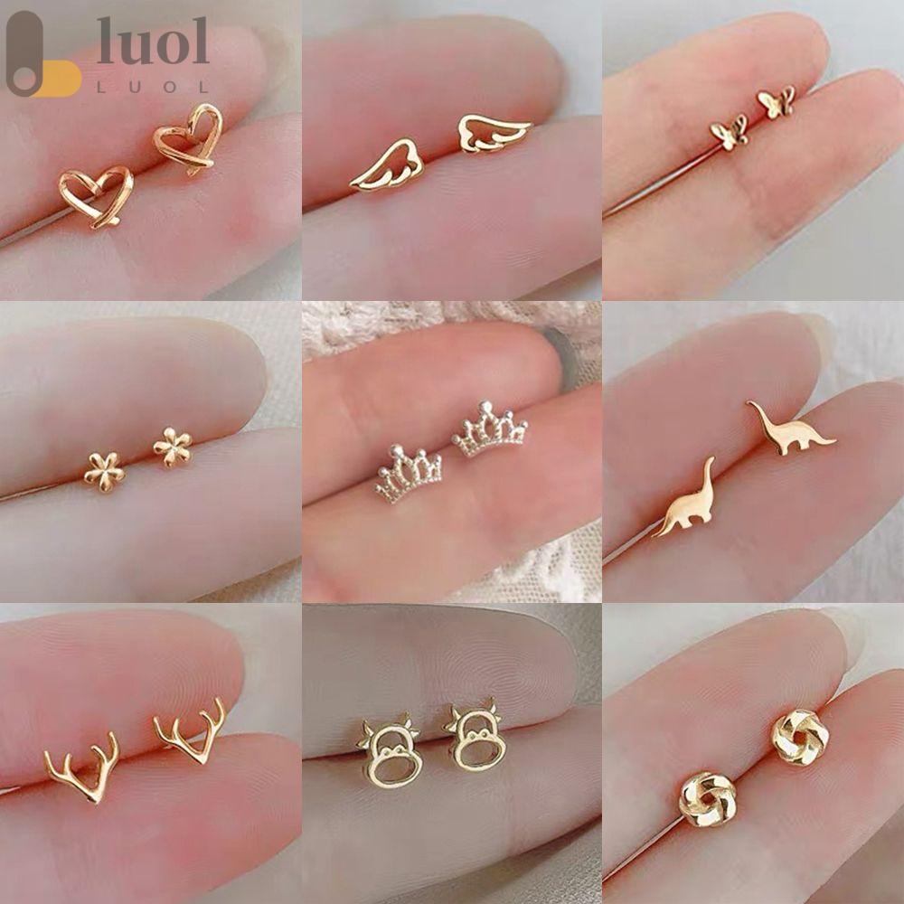Khuyên Tai Hình Tròn/Ngôi Sao/Trái Tim/Bướm Mini Không Gây Dị Ứng Kiểu Dáng Thời Trang 925|Khuyên Xỏ Tai Nhiều Màu Sắc Cho Nữ
