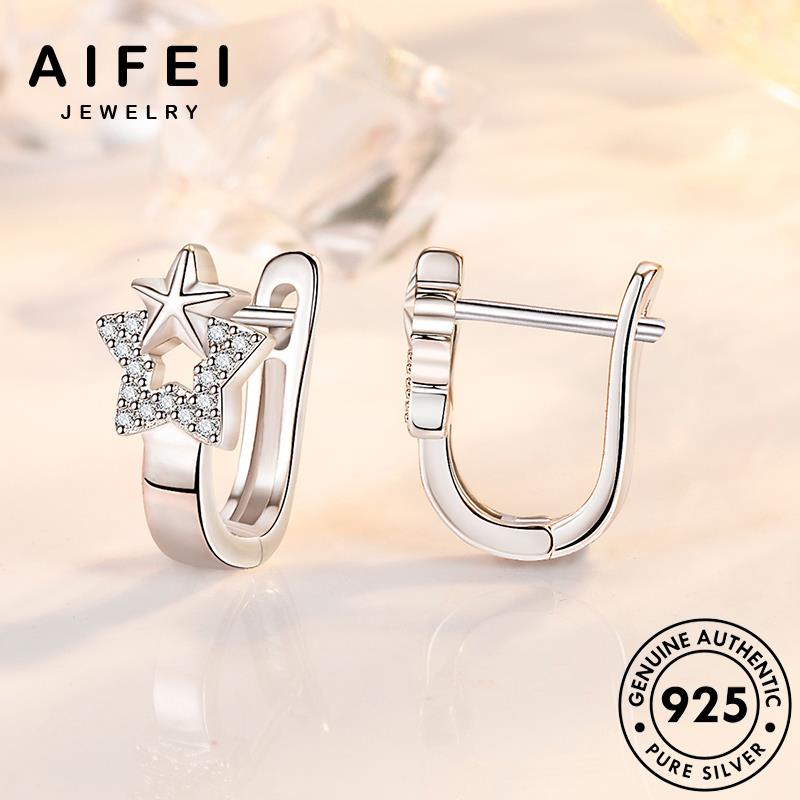 AIFEI JEWELRY 925 tai thời thật tròn xỏ nguyên tua bản vành cương phụ Thời trang sức kim khuyên ngôi moissanite bông kiện năm nữ bạc hàn trang thời cánh quốc sao E693