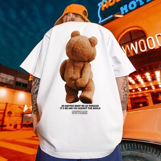 M ~ 5XL Mùa Hè Nam Thời Trang Nhật Bản Áo Thun Tay Ngắn Phong Cách Hip Hop Funnybear In Hình Cổ Tròn Áo Sơ Mi Quá Khổ Cho Người Đàn Ông Rời Dạo Phố Đen Trắng Áo