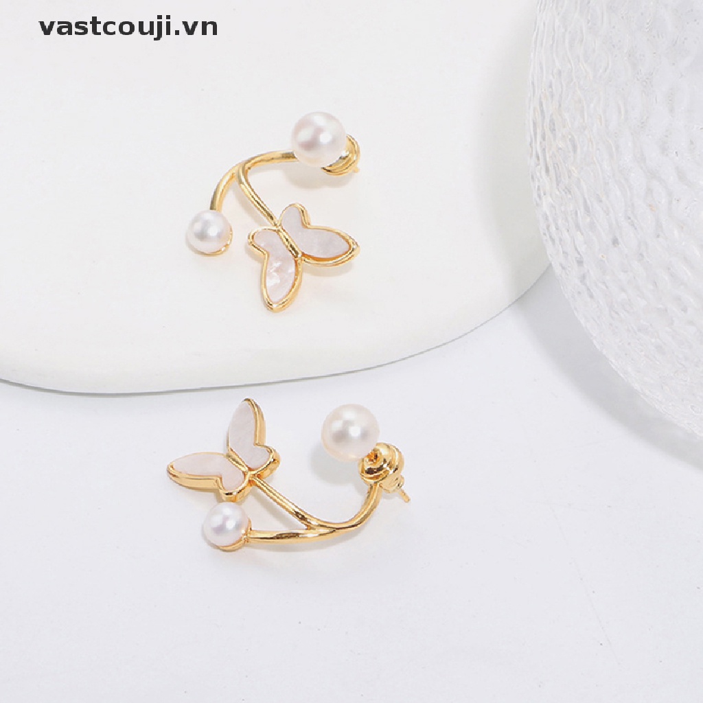 Khuyên Tai Hình Bướm Đính Ngọc Trai Nhân Tạo Thanh Lịch Cho Nữ